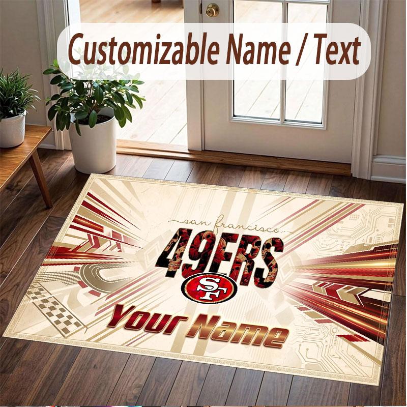Custom Rug San Francisco 49ers Pattern Print Name Text Soft Non‑Slip Floor Carpet for Home Indoor Decoration