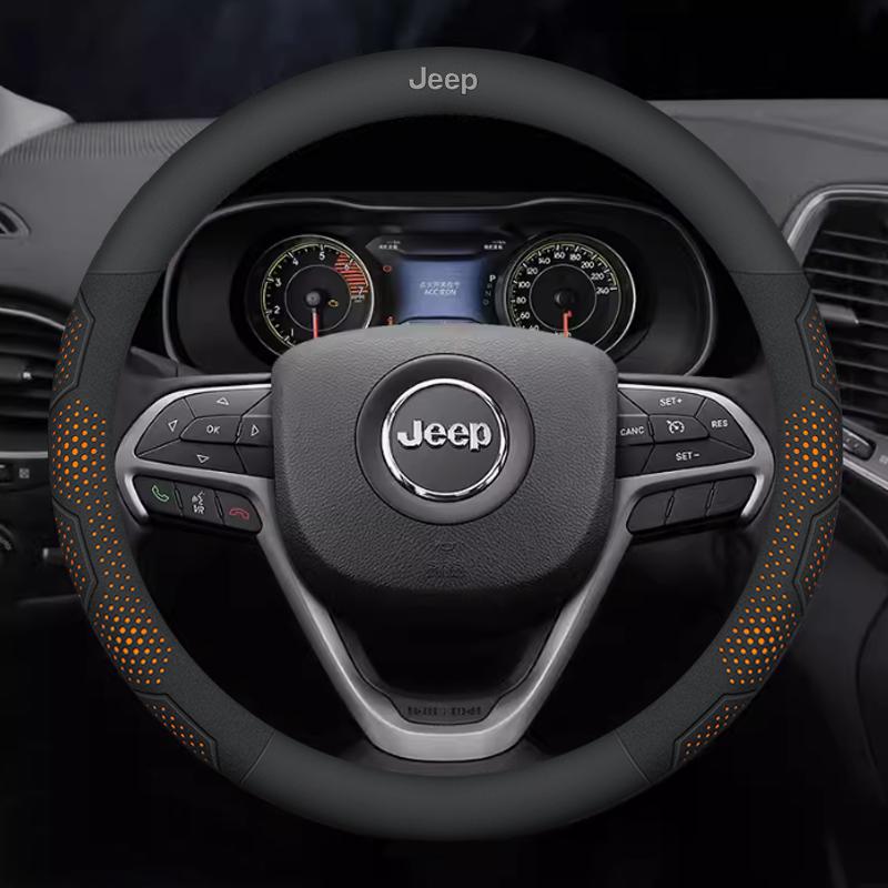 CNE1 Car Carbon Fiber Leather AntiSlip Steering Wheel Cover Jeep Grand Cherokee Wrangler Renegade Patriot Commander Compass Gladiator