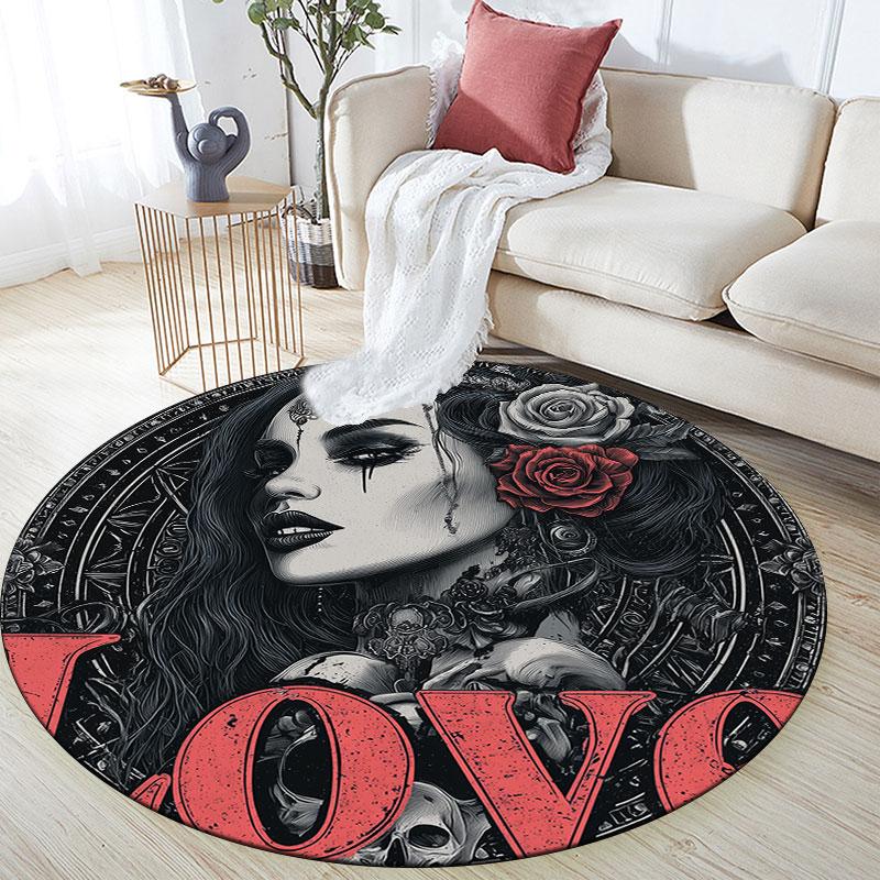 Dark Maiden pattern round rug,Carpet Rug for Living Room Bedroom Playroom ,Non-slip Floor Mat,Holiday Gifts and Birthday Gifts.