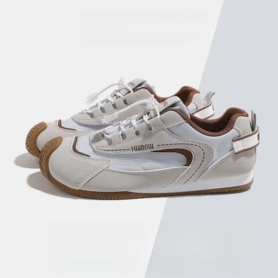 Винтажные де-брендированные повседневные спортивные туфли на толстой подошве, новая цветная блочная шнуровка, ботильоны до щиколотки, универсальная обувь из натуральной кожи, белые туфли