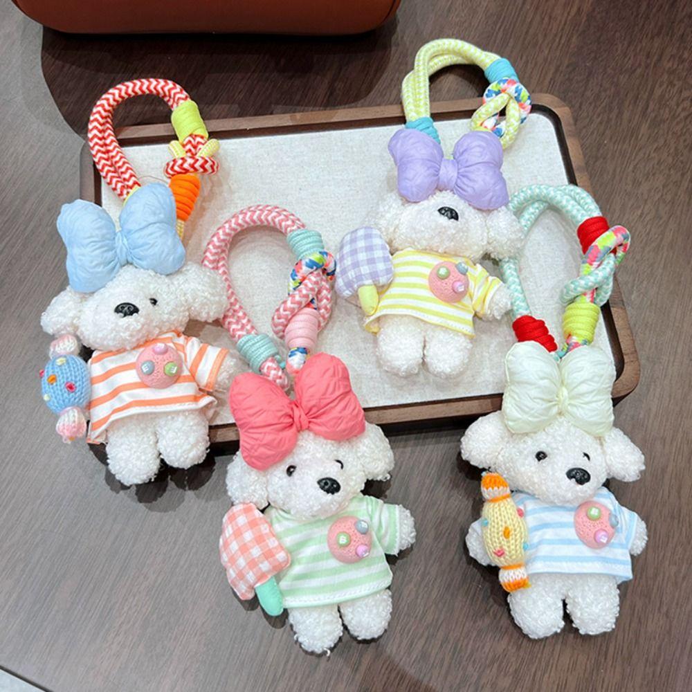 Cute Cartoon Cartoon Dopamine Dog Keychain Striped Top Car Key Ring New Bag Charm Small Gifts