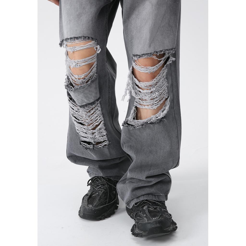 Мужские весенние джинсы New Line в уличном стиле с перфорацией, модные свободные прямые брюки с широкими штанинами