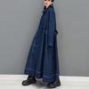Woman Loose Fit Oversized Denim Windbreaker Long Denim Trench Coat