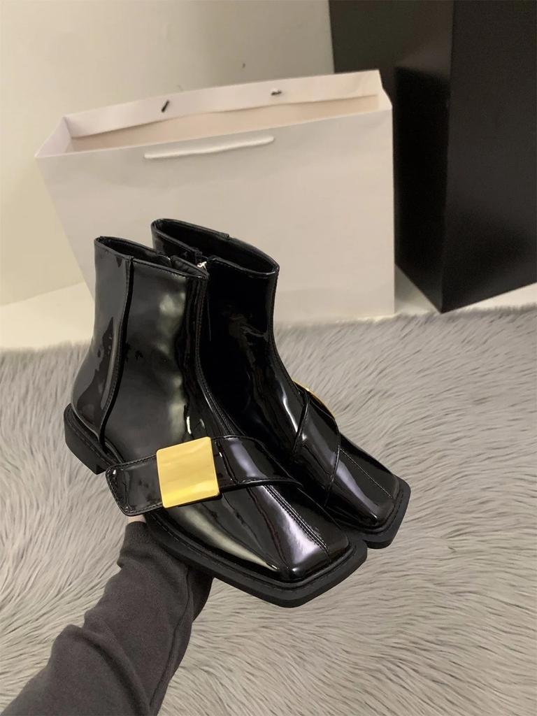 Модные черные женские ботинки с плоским дном и квадратным носком в британском стиле, новые весенние, осенние, зимние, ретро, короткие ботинки во французском стиле