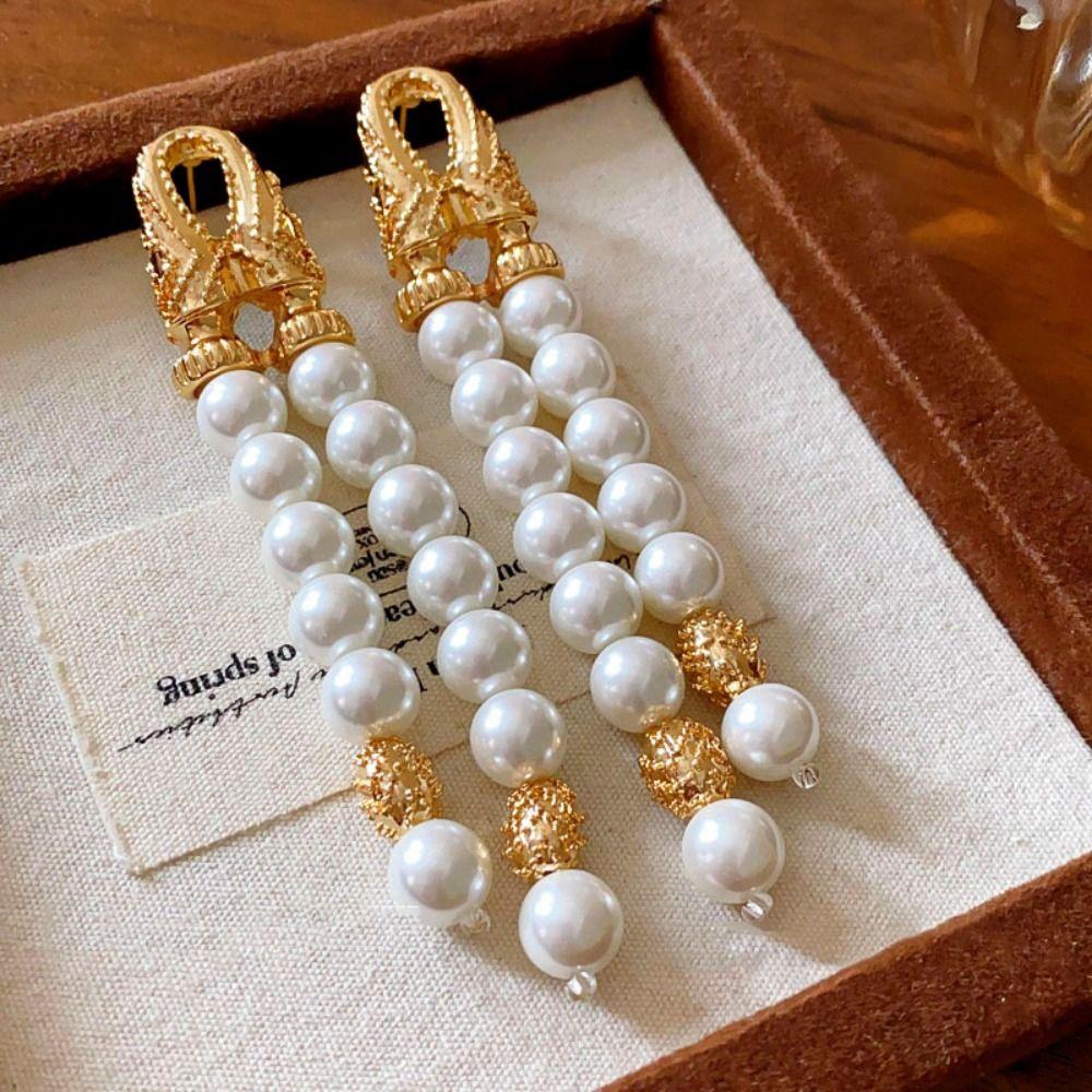 Имитация жемчуга Двойной ряд жемчужных кисточек Серьги Великолепные серьги-гвоздики Ювелирные подарки