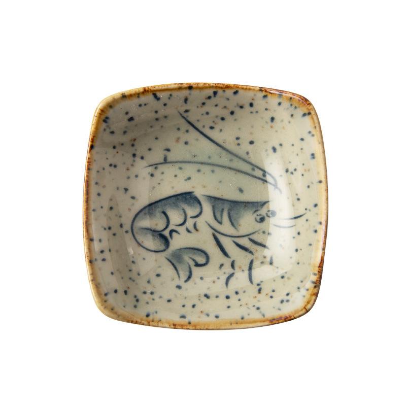 Ретро Мультяшная Керамическая Тарелка, Японский Принт Рыбы и Креветок, Тарелка для Соевого Соуса, Блюдце для Уксуса, Креативный Поднос для Закусок для Ресторана