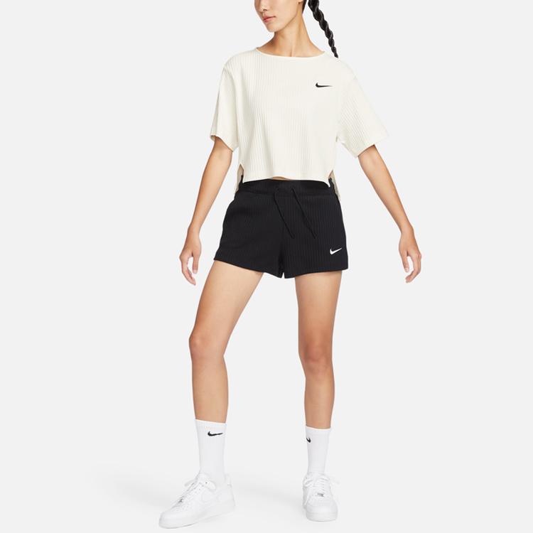 Nike Сплошной цвет, пуловер с круглым вырезом, футболка с короткими рукавами, женские топы, парусиновый, белый DV7871-133