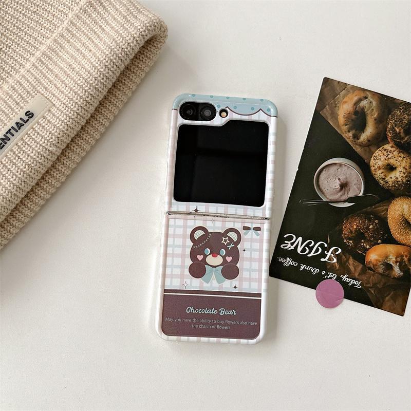 Чехол для Samsung Galaxy Z Flip 6 5 4 3 Чехол Мультяшный Мишка Браслет Прямой Край Противоударный Чехол Для Samsung Z Flip6 ZFlip6