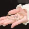 Zirconia Bow Double Layer Open Bangle Bracelet Women Sweet Chic Minimalist Fashion Jewelry