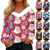 Women's Long Sleeve Christmas Printed Party Plush Neck Wide Casual V-Neck Top