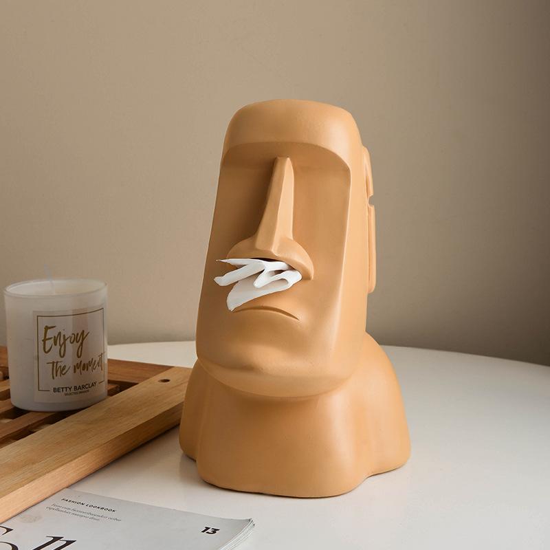 Moai Stone Statue Island Portrait Dispenser Tissue Box Napkin Storage Mouth Organizer Kitchen Accessories Useful Things Decor