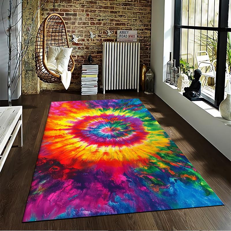 Tie-Dye Rainbow Designed floor mat, suitable as a non-slip mat for the living room or bedroom sofa