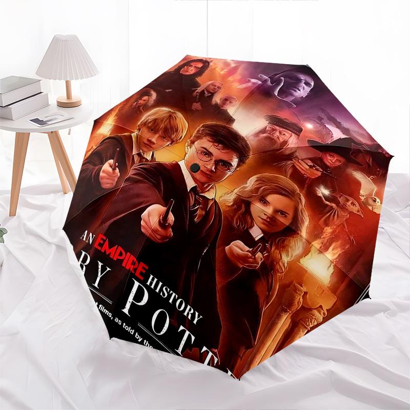 1pc Harry Potter Empire History Automatic Folding Umbrella - Compact 8-Rib Design, Durable Plastic & Iron1415L