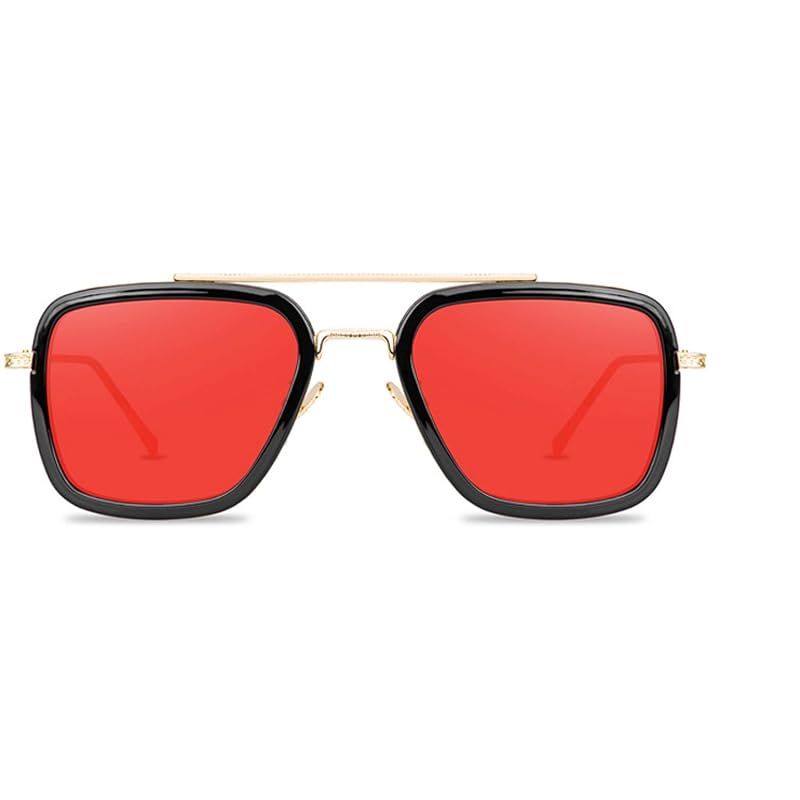 Dervin Unisex Square Sunglasses (GoldRed, Medium) Pack Of