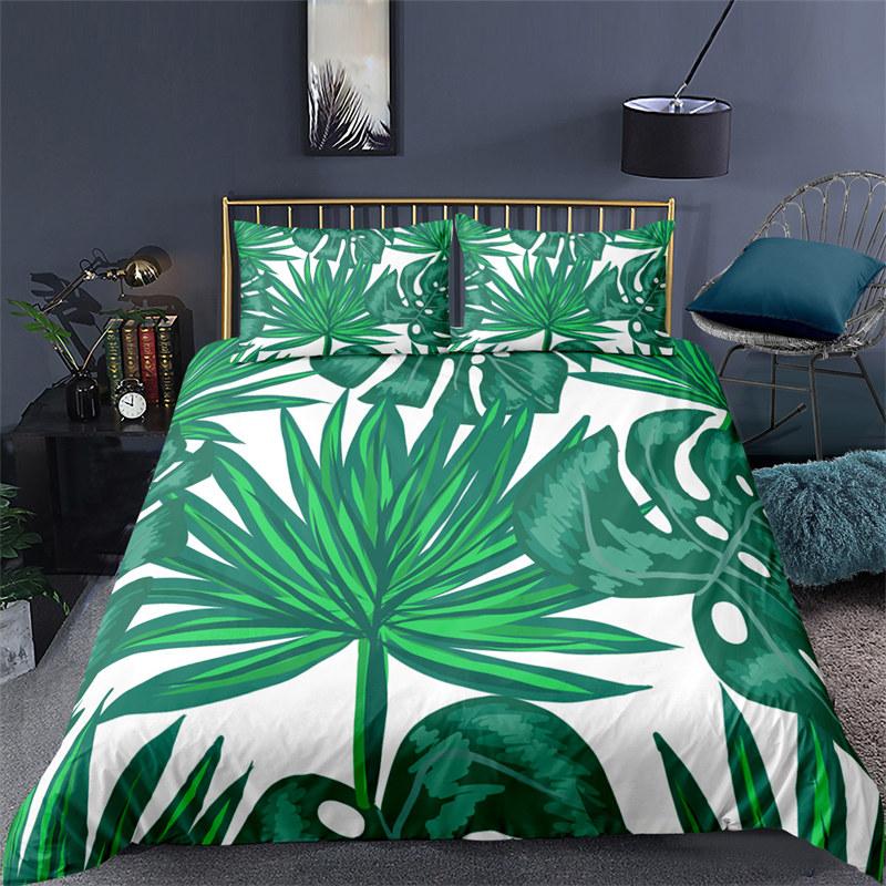 Soft Palm Leaves Comforter Cover Microfiber Tropical Botanical Leaves Bedding Collection Double Monstera Leaf Floral Print Duvet Cover