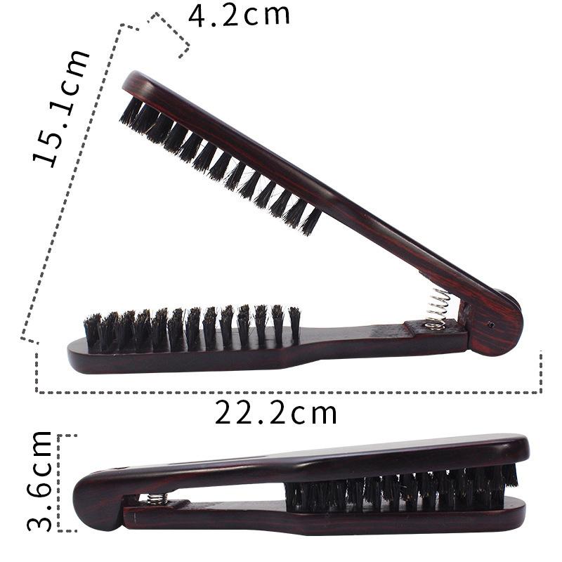 V-Shaped Wooden Hair Straightening Comb, Boar Bristle Salon Styling Comb for Smoothing and Curling, Natural Wood Hair Tool