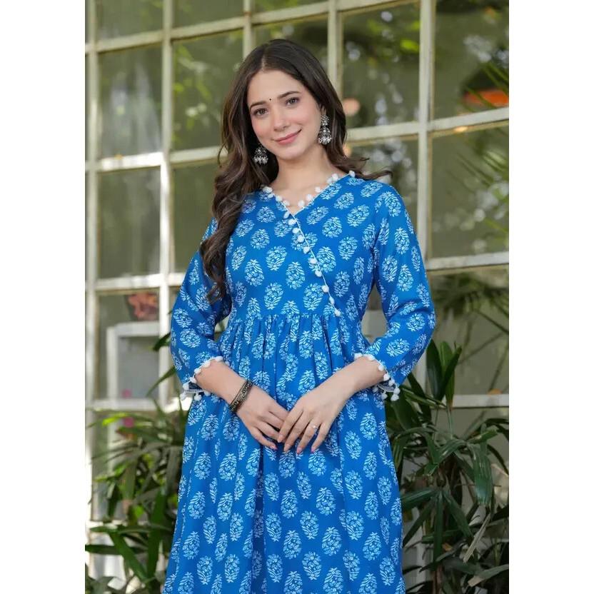 Женский дизайнерский праздничный костюм из хлопка и вискозы, курти и брюки, индийский топ-туника, платье 2361