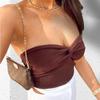 Spring Summer Women Solid Color Deep V Neck Cross Knit Strapless Vest Chic Tank Tops