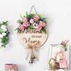 Welcome Sign for Front Door Rustic Wooden Hanging Sign with Faux Flowers And Bells Valentine's Day Wall Decor Sign for Home Farmhouse Porch