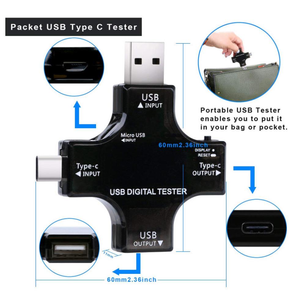 USB-тестер Type-C, Амперметр Type-C PD, Цветной цифровой дисплей, Детектор амперметра, Индикатор зарядного устройства, Напряжение, USB-тестер тока