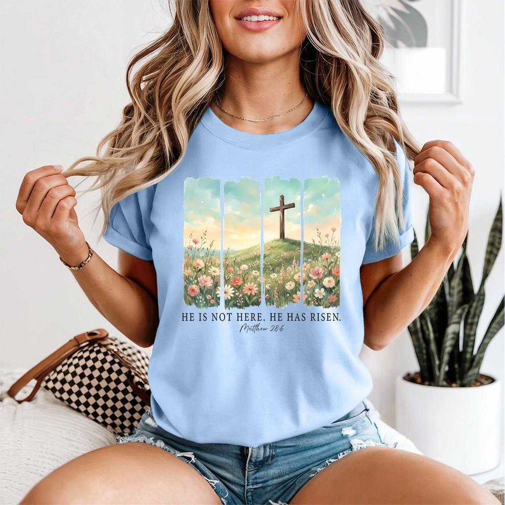 Unisexs Easter Christian Tshirt He Is Risen Religious Jesus Lover Gift