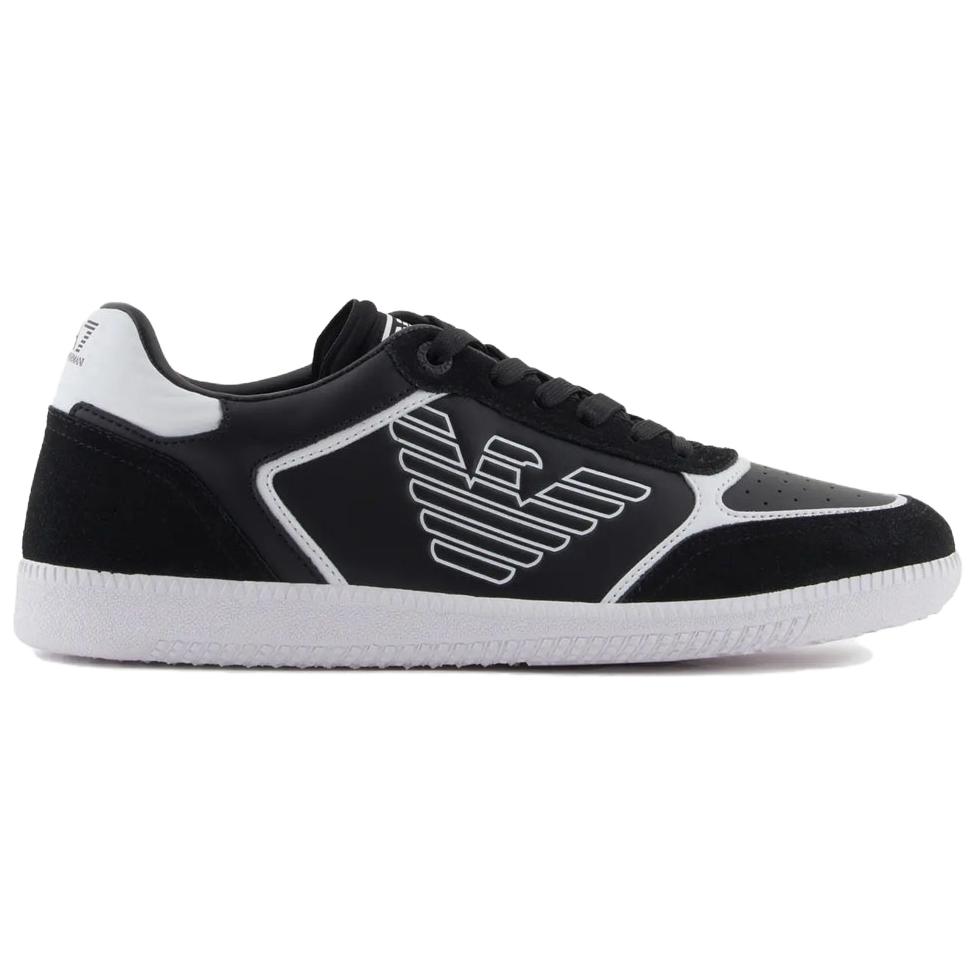 Emporio Armani EA7 Кожаные кроссовки на шнуровке с круглым носком, на плоской подошве, низкие, унисекс, Черные 7X000405AF19826MC001