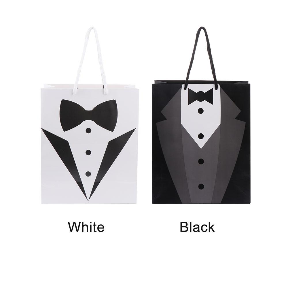 2/5pcs New Recyclable Party Supplies Tuxedo Groomsmen Thank You Shop Loot Gift Bag with Handles