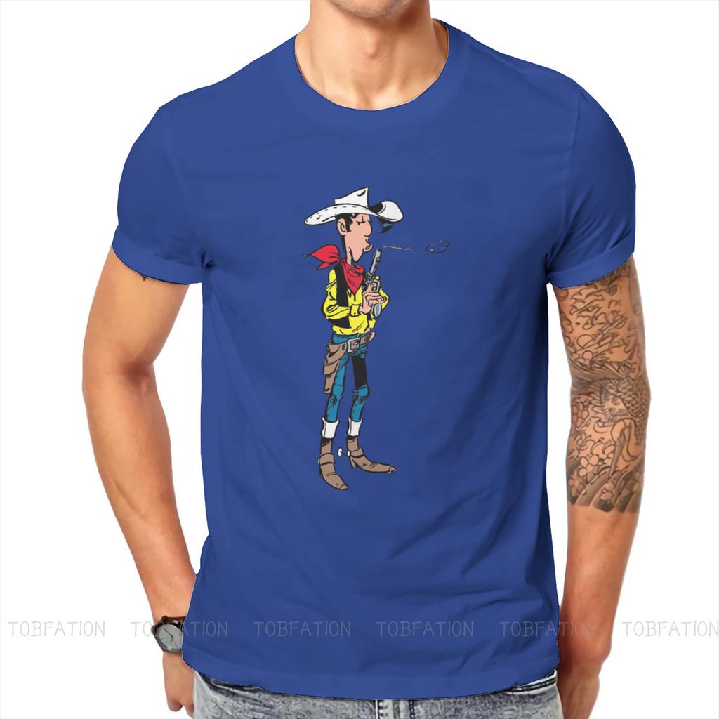 Футболка с персонажем мультфильма Lucky Luke, альтернативная футболка в стиле Харадзюку, футболка высокого качества, одежда унисекс с круглым вырезом большого размера, одежда унисекс
