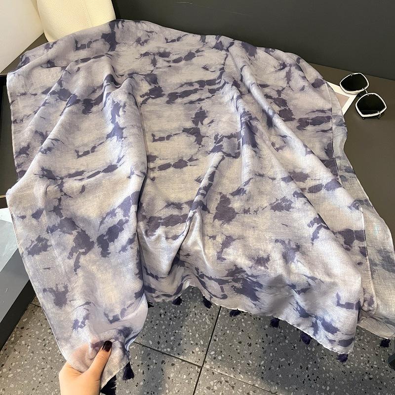 Plain Ombre Ink Painting Abstract Tassel Viscose Shawl Scarf Lady Tie-Dyed Wrap Pashmina Stole Bufandas Muslim Hijab 180*90Cm