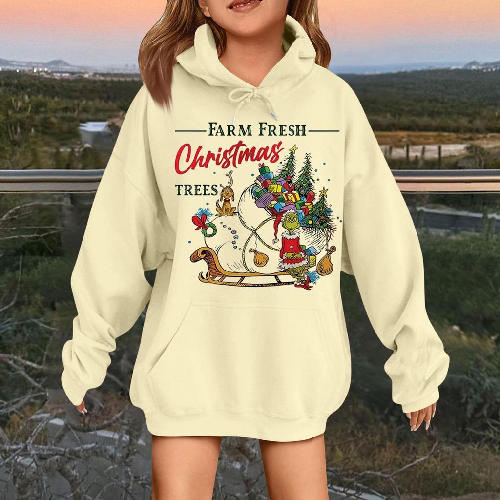 Детская модная повседневная толстовка с капюшоном свободного кроя с длинными рукавами и рождественским принтом