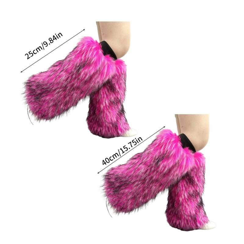 Women Furs Leg Warmer Winter Furry Long Boot Cuffs Fuzzy Shoe Cover Party Costume for Holiday Festival Performances Play