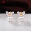 Simple Fashion Imitation Pearl Stud Earrings Girls Gold Color Bow Aesthetic Jewelry Earring For Women
