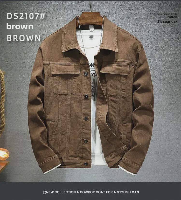 2025 Men's Black Stretch Denim Jacket - Stylish European & American Design for Spring & Autumn