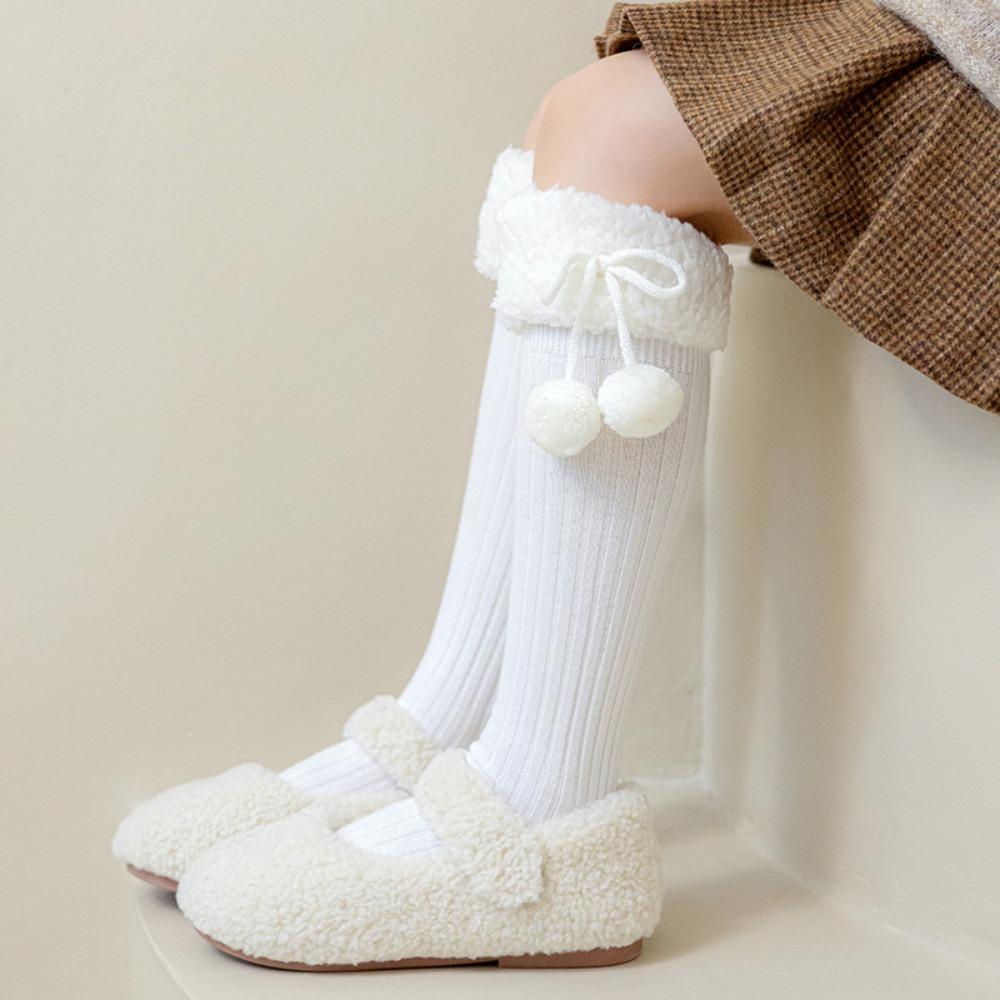 Long Tube Sock Plush Hosiery Autumn&Winter Bow Socks Fashion Design Lamb Wool Stocking  Women