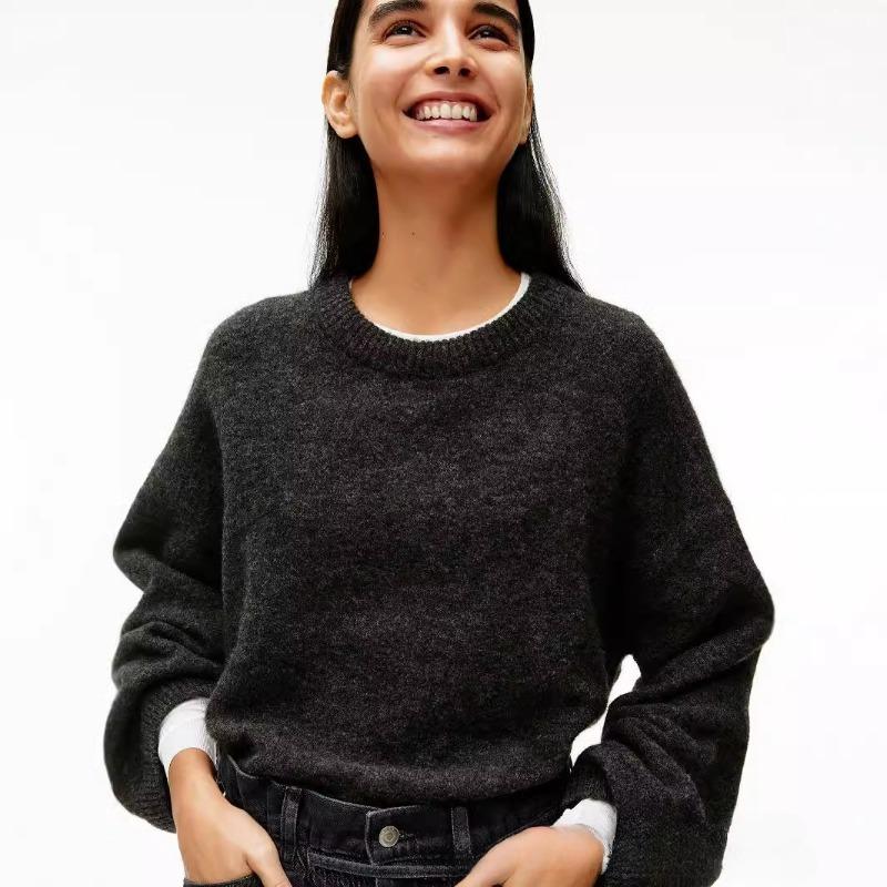 Осенне-зимний женский однотонный свободный утолщенный вязаный свитер с круглым вырезом