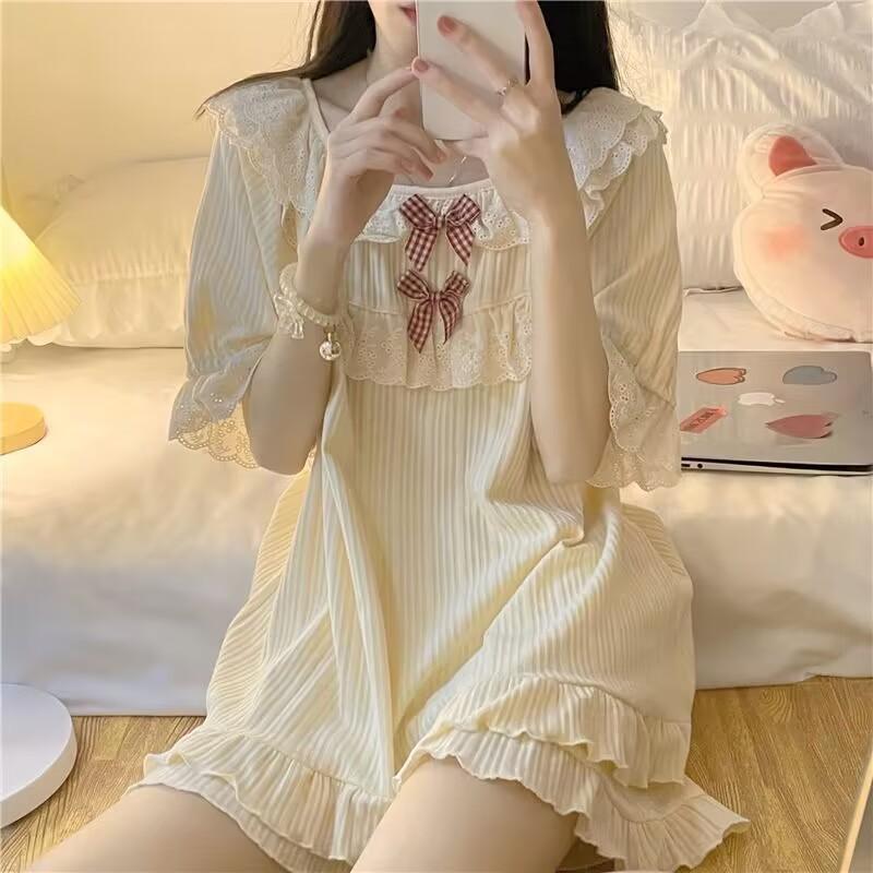 Women's Summer Pajamas Two Piece Set Female Princess Pajamas Bow Short Sleeved Shorts Loose Casual Homewear