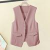Women Suit Waistcoat Single-breasted V Neck Sleeveless Decorative Pockets Cardigan Solid Color Formal Business