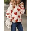 Fall Winter New Women's Fleece Hoodie, European American Style Heart Print Pullover Sweatshirt for Women, Crossborder