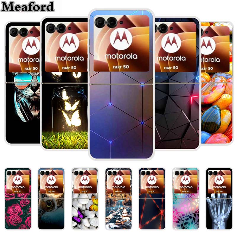 Чехол для Motorola Razr 50 Ultra Животные Жесткий Пластик ПК Задняя Крышка Телефона Для Motorola Moto Razr50 razr+ 2024 Прозрачный Coque