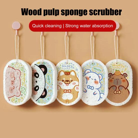 1/3 шт. Утолщенная губка из древесной целлюлозы с мультяшным рисунком, безопасная для детей, для мытья посуды, впитывающая масло, неабразивная губка для мытья кастрюль