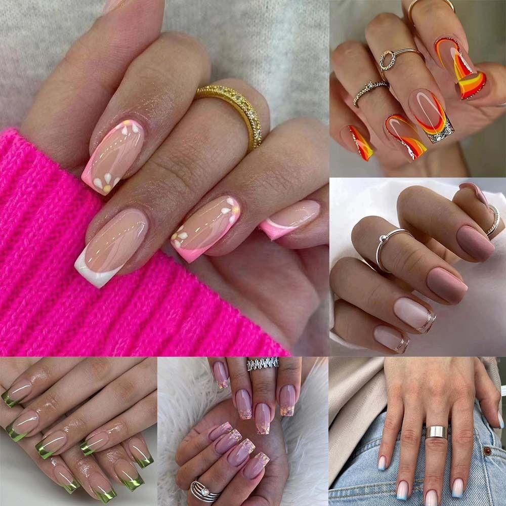 Длинные квадратные накладные ногти блестящие ногти Aurora модные накладные ногти своими руками