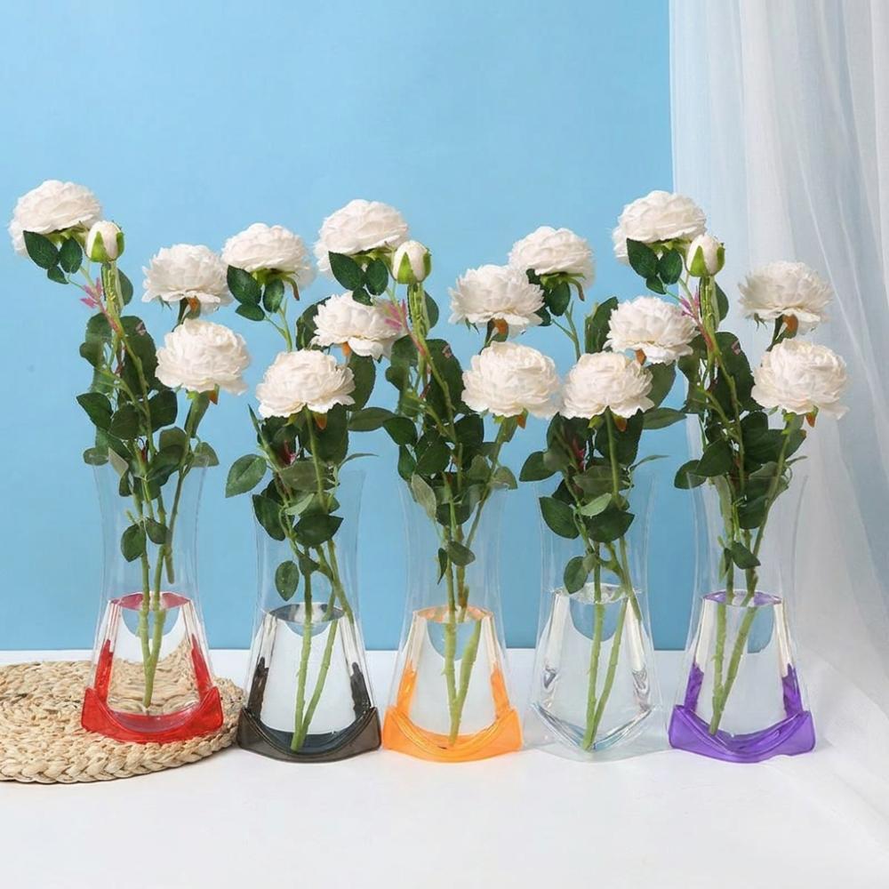5Pcs Shatterproof Clear PVC Flower Vase Folding Plant Containers Easy To Clean Expandable Vase Room