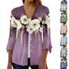 Рубашки с рукавом 3/4 для женщин, свободная футболка с принтом, топы с v-образным вырезом и рюшами на рукавах