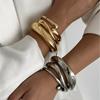 Hiphop Exaggerated Wide Cuff Bangle Manchette Vintage Punk Irregular Glossy Gold Color Bracelet Bangles Women Men Jewelry