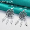 URMYLADY из стерлингового серебра 925 пробы, круглые серьги с перьями и цветами для женщин, модные очаровательные ювелирные изделия для свадебной вечеринки