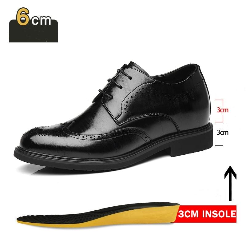 Fashion Men's Dress Brogues Elevator Shoes Platform Breathable Casual Business Luxury Genuine Leather Heightening Shoes 6 8CM Taller Man