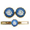 Used Wedgwood cuffs Tie pin set metal gold blue plating