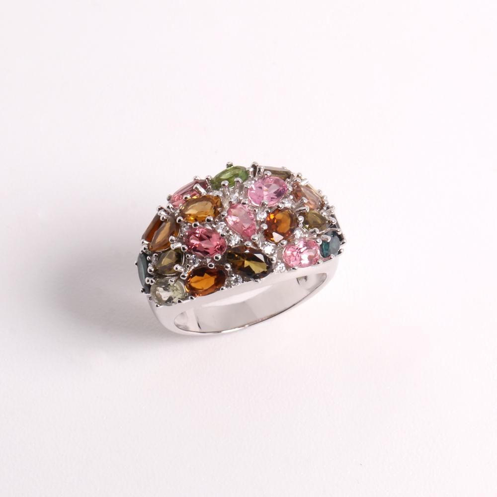 Unique 925 Sterling Silver Real Multicolor Tourmaline Gemstone Gorgeous Ring for Women Wedding Party Charm Luxury Jewelry Gift