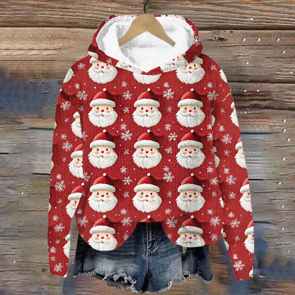 Женская мода повседневная вязанная кофта с длинным рукавом и рождественским принтом