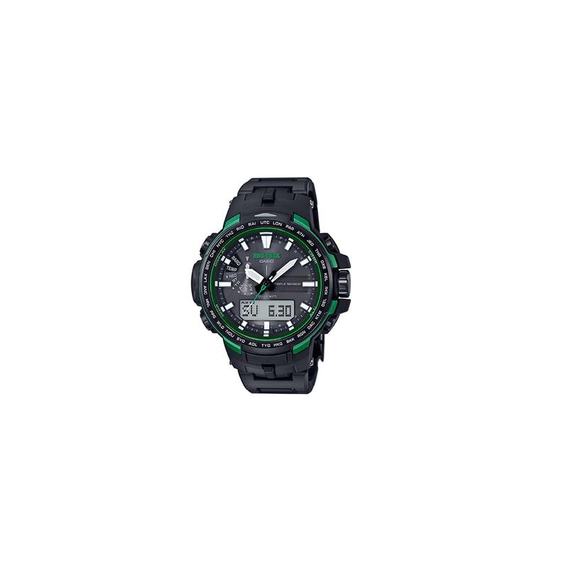 Casio Серия PRO TREK - Дисковый двойной дисплей - Для активного отдыха и альпинизма - Водонепроницаемые - Многофункциональные - Смарт-часы - Солнечно-кварцевый механизм - PRW-6100FC-1PR